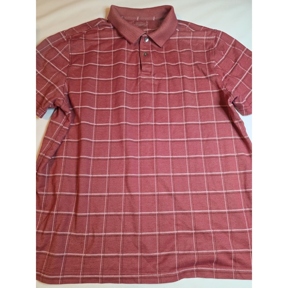 Van Heusen Flex Men's L Red Plaid Polo Shirt Classic Fit Stretch Golf...